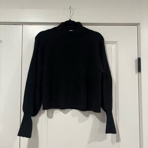 L'academie Revolve Cropped Crewneck Sweater Black Chunky Knit‎ Size S